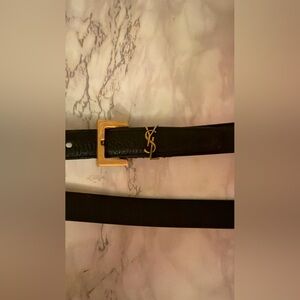 Yves Saint Laurent thin Black Belt with Gold hardware